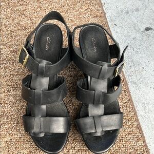 Clarks Black Gladiator Sandals with Chunky Heel